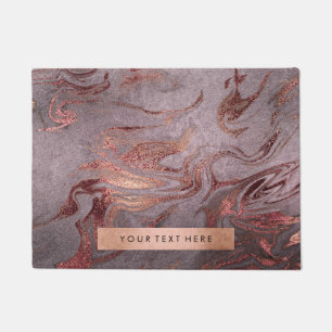 Elegant modern copper rose gold purple marble look doormat
