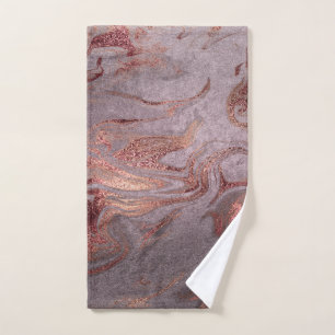 Elegant modern copper rose gold purple marble look hand towel 