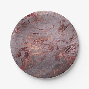 Elegant modern copper rose gold purple marble look paper plates