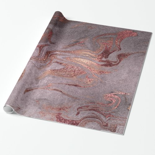 Elegant modern copper rose gold purple marble look wrapping paper