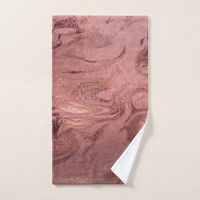 Elegant modern copper rose gold & red marble look hand towel  (Hand Towel)