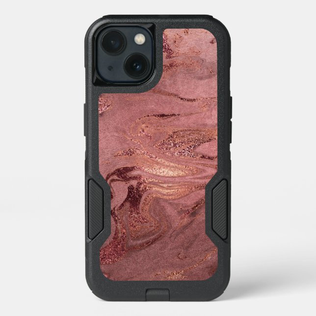 Elegant modern copper rose gold red marble look otterbox iPhone case (Back)