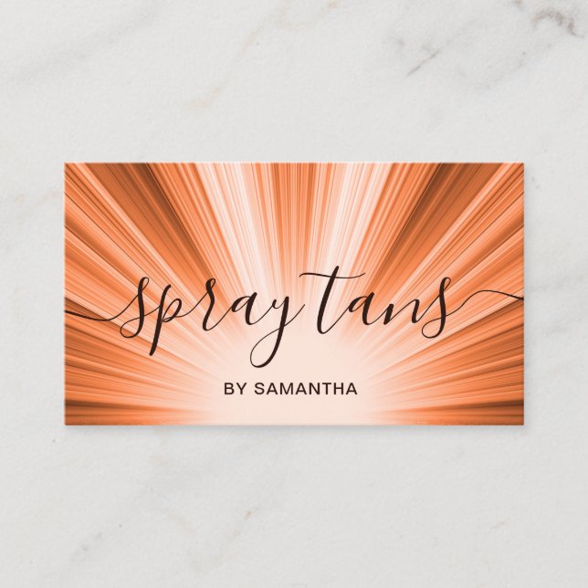 Elegant modern copper rose gold sun spray tans business card (Front)