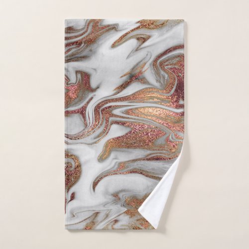 Elegant modern copper rose gold white marble look hand towel 