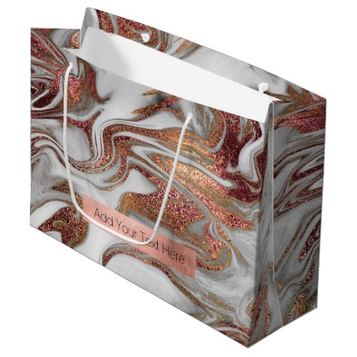 Elegant modern copper rose gold white marble look large gift bag