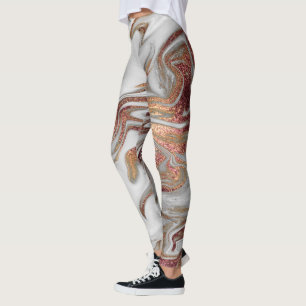 Elegant modern copper rose gold white marble look leggings