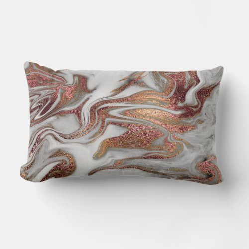 Elegant modern copper rose gold white marble look lumbar pillow