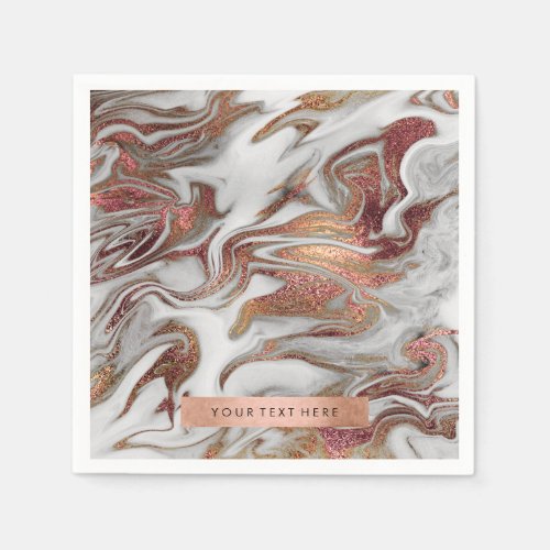 Elegant modern copper rose gold white marble look napkins