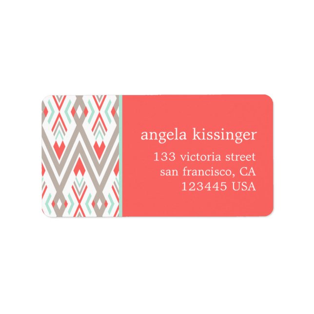 Elegant Modern Coral Geometric Tribal Personalized Label (Front)