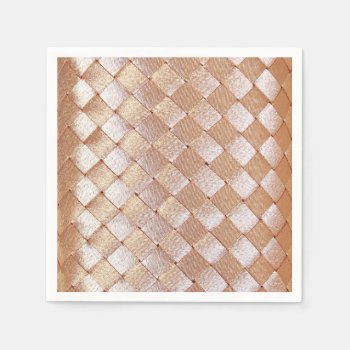 Elegant Modern Coral Gold Satin Weaved Pattern Paper Napkins by kicksdesign at Zazzle