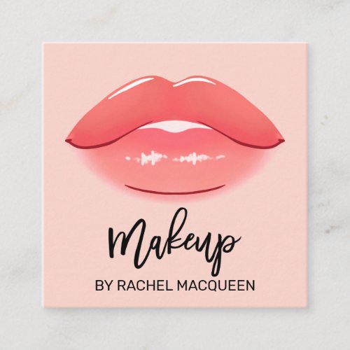 Elegant Modern Coral Pink Lips Makeup Artist Squar Square Business Card