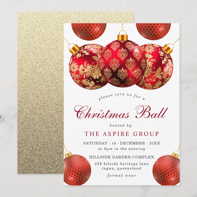 Elegant Modern Corporate Christmas Ball or Party Invitation (Front/Back)