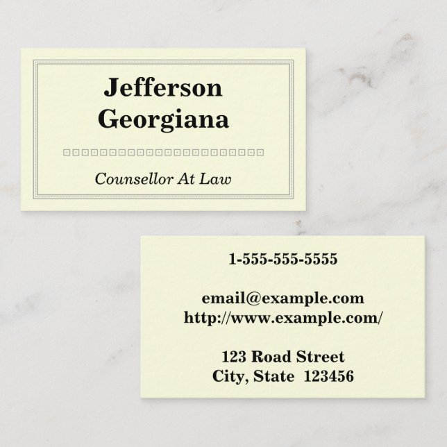 Elegant & Modern Counsellor At Law Business Card (Front/Back)