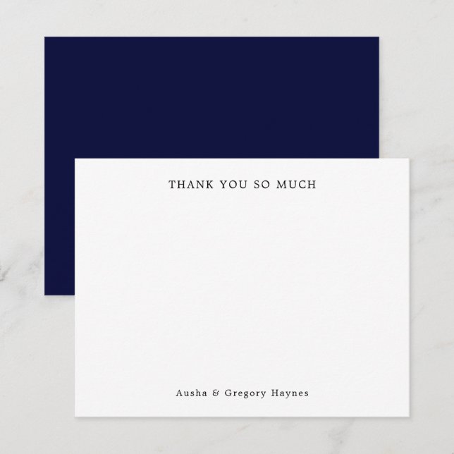 Elegant Modern Couple Navy Blue Thank You Note Card (Front/Back)