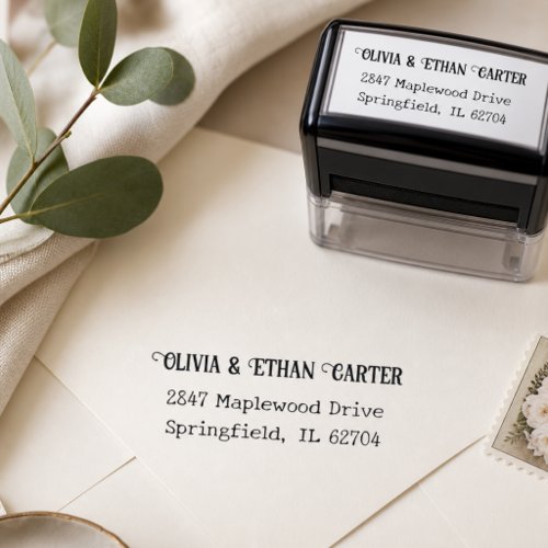 Elegant Modern Couple Script Wedding Return Addres Self-inking Stamp