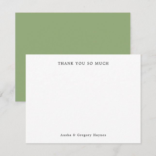 Elegant Modern Couple Typography Green Thank You Note Card (Front/Back)