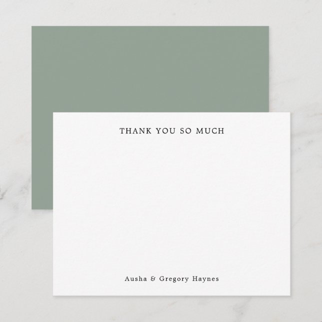 Elegant Modern Couple Typography Sage Thank You Note Card (Front/Back)