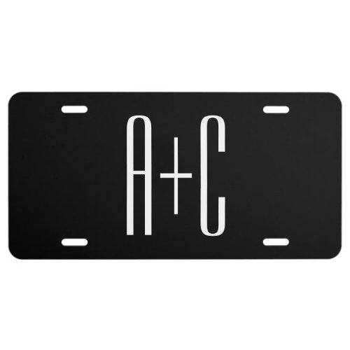 Elegant Modern Couples Initials  Black  White License Plate