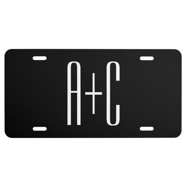 Elegant Modern Couples Initials | Black & White License Plate (Front)
