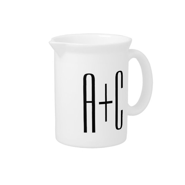 Elegant Modern Couples Initials | White & Black Beverage Pitcher (Right)
