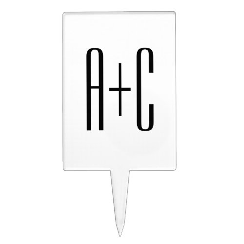 Elegant Modern Couples Initials  White  Black Cake Topper