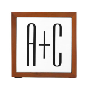 Elegant Modern Couples Initials   White & Black Desk Organizer