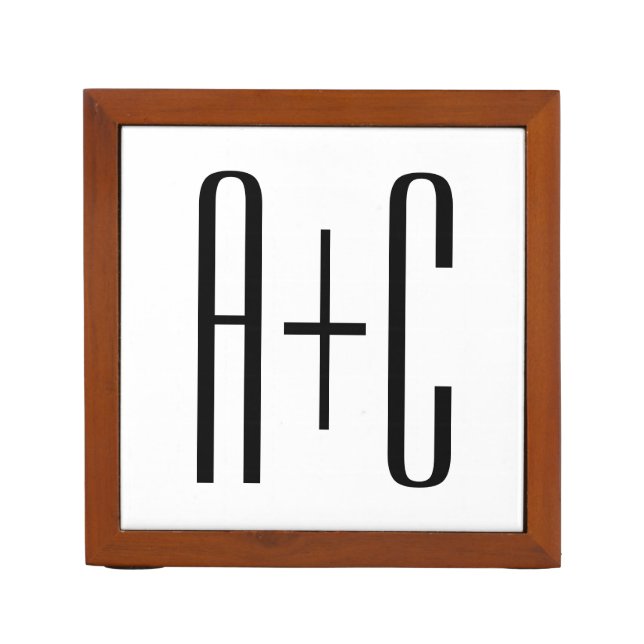 Elegant Modern Couples Initials | White & Black Desk Organizer (Front)