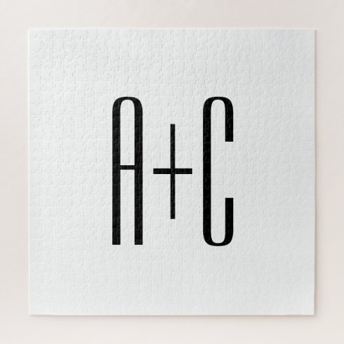 Elegant Modern Couples Initials  White  Black Jigsaw Puzzle