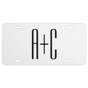 Elegant Modern Couples Initials White & Black License Plate