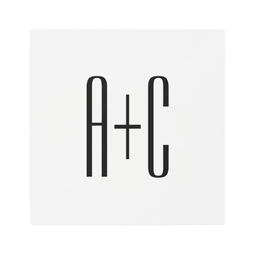 Elegant Modern Couples Initials  White  Black Metal Print