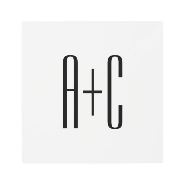 Elegant Modern Couples Initials | White & Black Metal Print (Front)