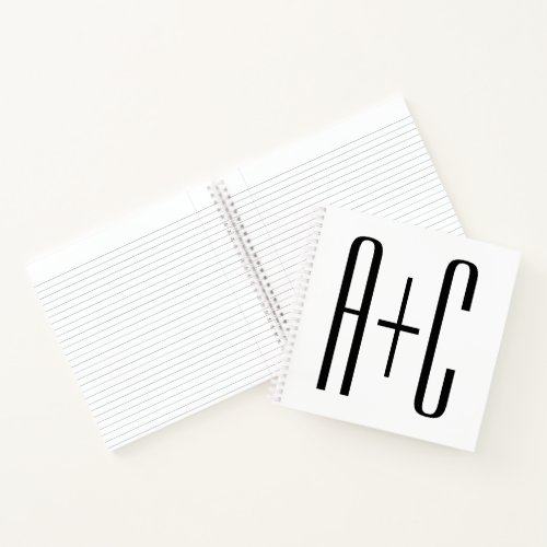 Elegant Modern Couples Initials  White  Black Notebook