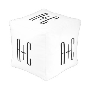 Elegant Modern Couples Initials   White & Black Pouf