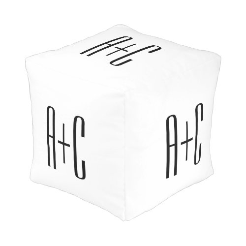 Elegant Modern Couples Initials  White  Black Pouf