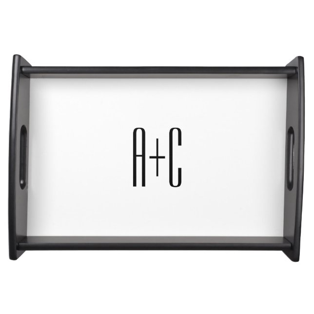 Elegant Modern Couples Initials | White & Black Serving Tray (Front)