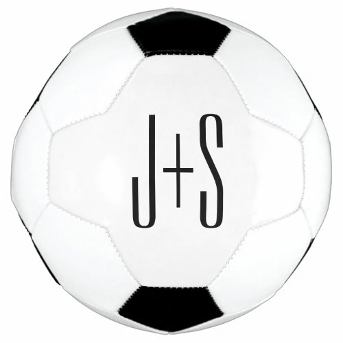 Elegant Modern Couples Initials  White  Black Soccer Ball