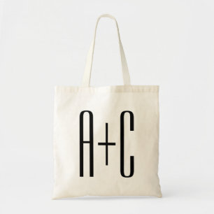 Elegant Modern Couples Initials White & Black Tote Bag