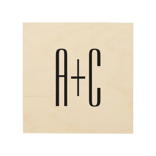 Elegant Modern Couples Initials  White  Black Wood Wall Art