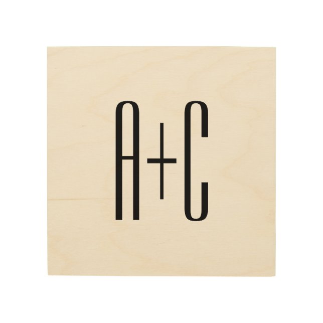 Elegant Modern Couples Initials | White & Black Wood Wall Art (Front)
