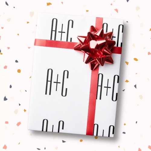 Elegant Modern Couples Initials  White  Black Wrapping Paper