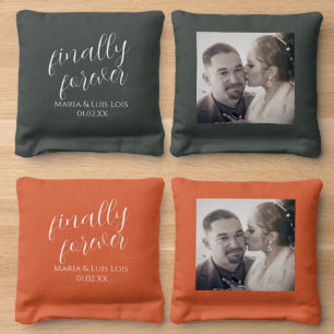 Elegant Modern Couples Name Wedding Photo Cornhole Bags