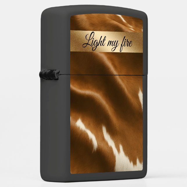 Elegant Modern Cow Faux Leather Collection Zippo Lighter (Right)