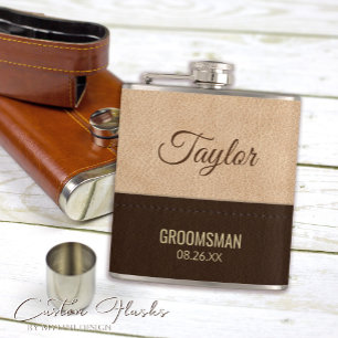 Elegant Modern Cream and Brown Leather Flask