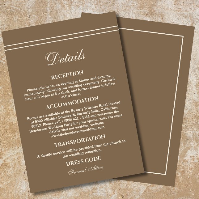 Elegant Modern Cream Brown Wedding Details  Enclosure Card (Creator Uploaded)