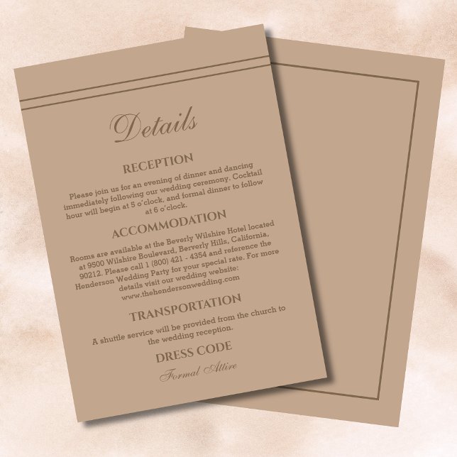 Elegant Modern Cream Taupe Wedding Details  Enclosure Card (Creator Uploaded)
