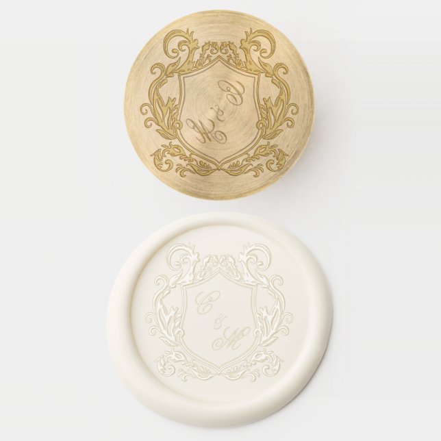 Elegant Modern Crest Wedding Wax Seal Stamp (Stamped)