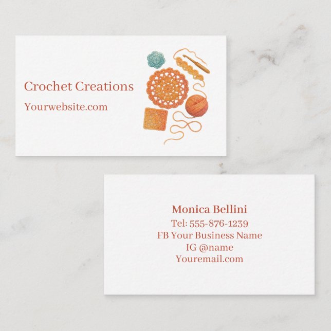 Elegant Modern Crochet Watercolor Crocheting Business Card (Front/Back)