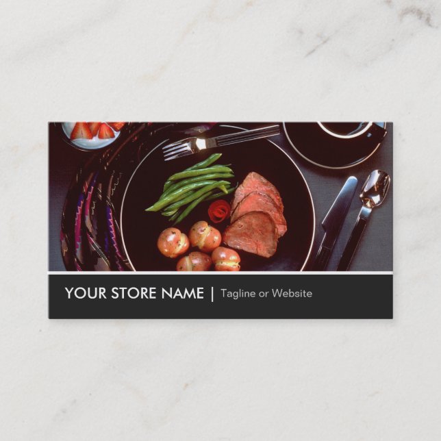Elegant Modern Cuisine Beef Steak Tableware Theme Business Card (Front)