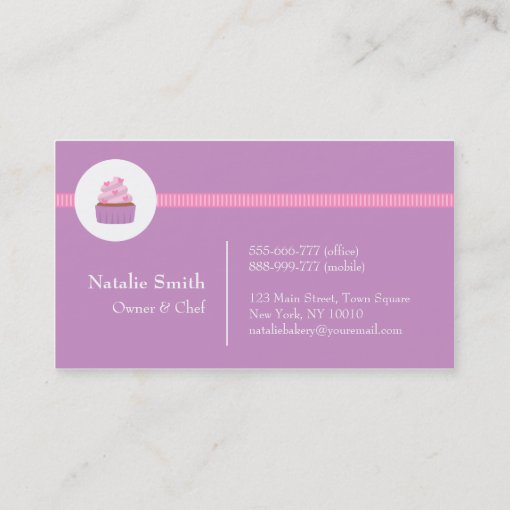 Elegant Modern Cupcake Bakery Cafe Pink Purple Business Card | Zazzle