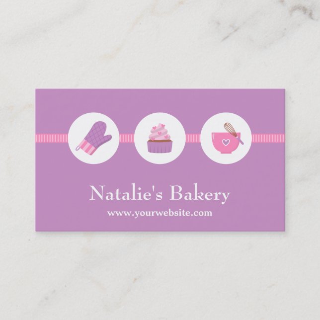 Elegant Modern Cupcake Bakery Cafe Pink Purple Business Card (Front)